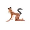 A naked woman posing with a cat costume.