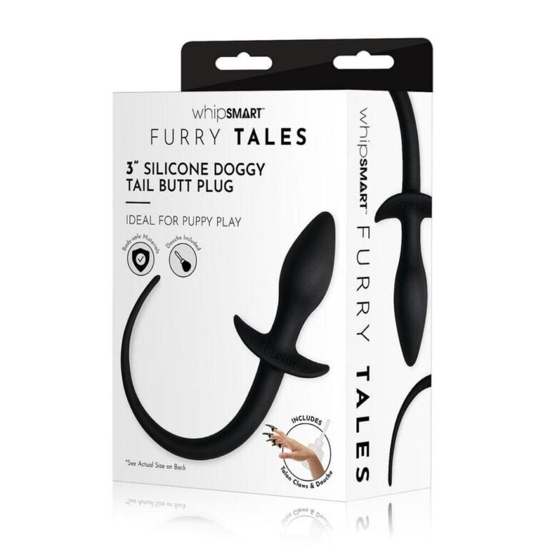 An SEO-friendly ALT tag for a 3" silicone doggy tail butt plug, ideal for puppy play and adult novelty use, featuring a realistic tail and comfortable design.
