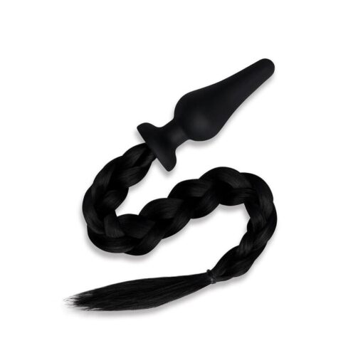 A black sex toy with a long black hair.