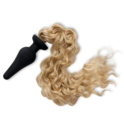 A blond curling iron on a white background.