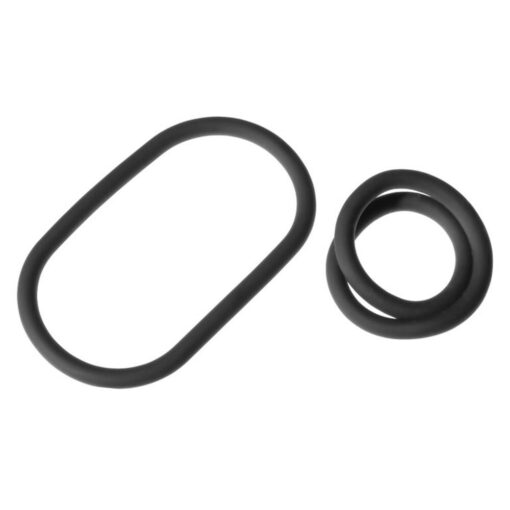 A black o ring and o ring set on a white background.