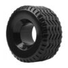 A black rubber tire on a white background.
