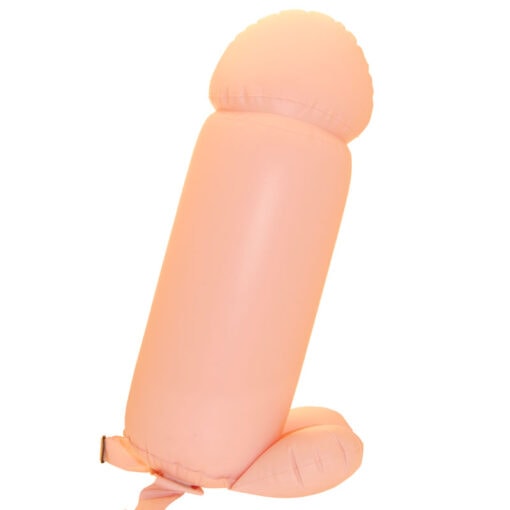 A pink inflatable sex toy on a white background.