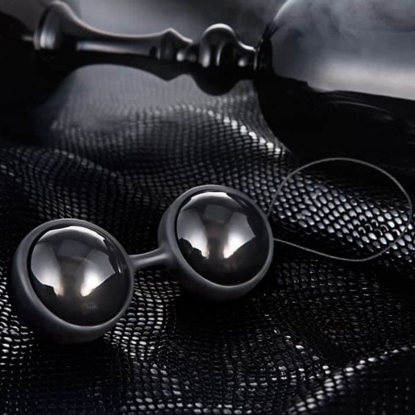 Elegant black Kegel exercise beads for pelvic floor strengthening.