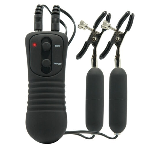 A black remote control with two hooks attached to it.
