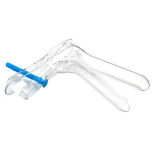 A pair of clear plastic pliers with blue handles.
