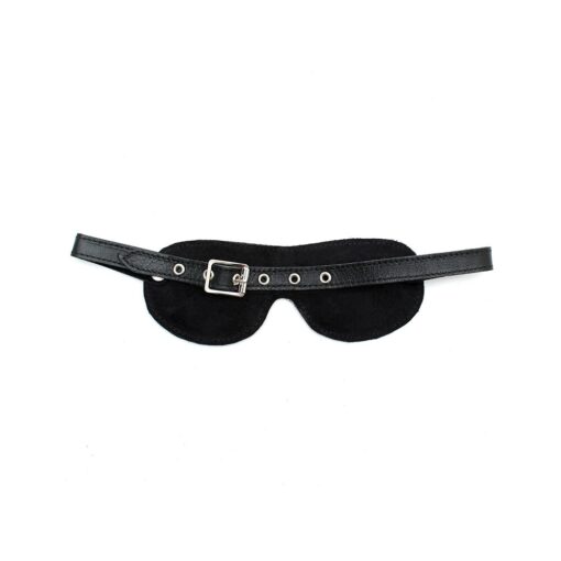A black eye mask with a metal buckle.