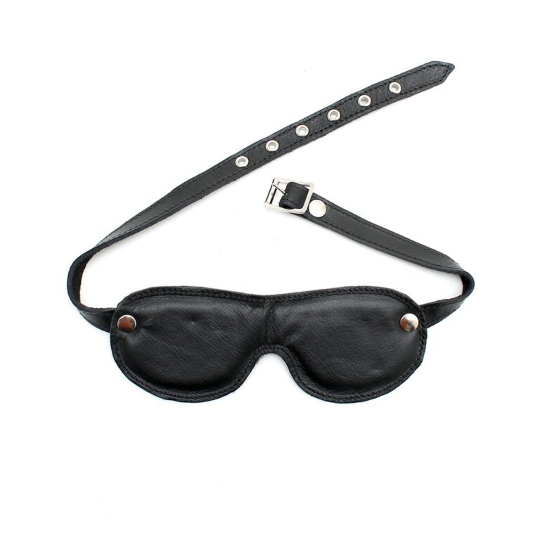 Sensual leather blindfold for enhanced intimacy and sensory experience, perfect for couples exploring BDSM, bondage, and erotic role play. High-quality, comfortable, and adjustable for a perfect fit.