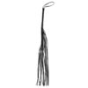 A black leather tassel on a white background.