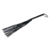 A black broom with a handle on a white background.