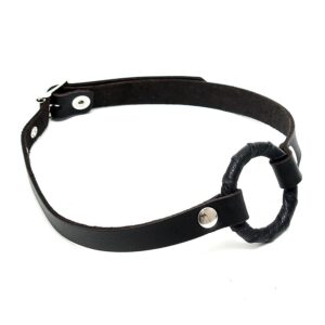 A black leather choker with a metal buckle.