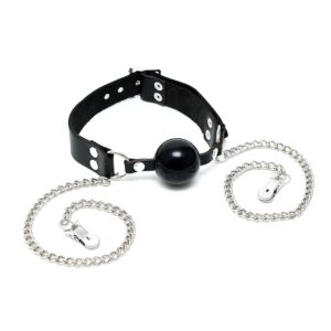 A black chain with a black ball on it.