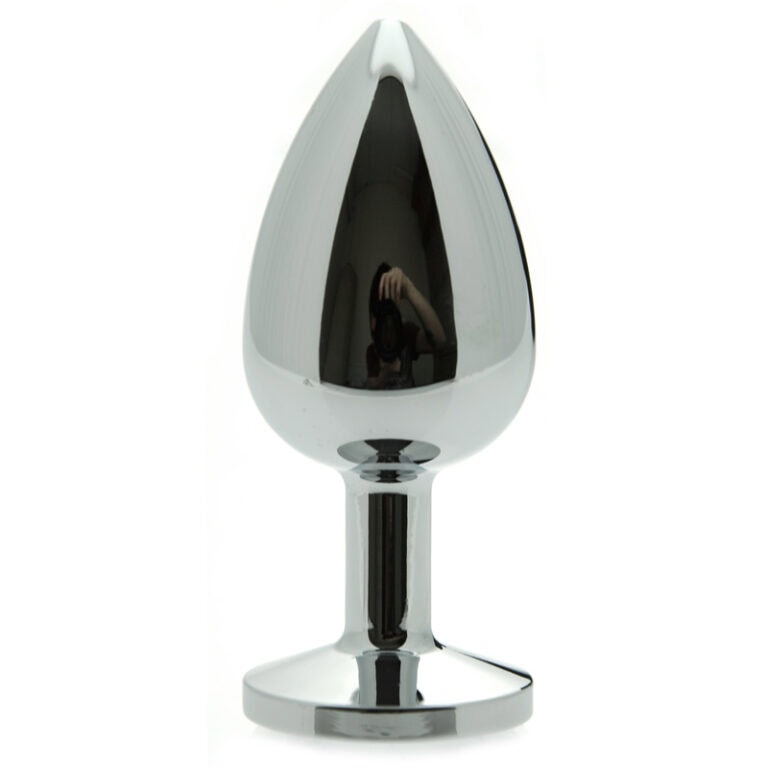 Shiny metallic anal plug designed for adult pleasure, intimacy, and sexual wellness, featuring a smooth, ergonomic shape for comfortable use and easy insertion.